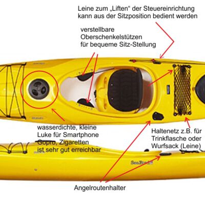 Einer-Kajak Seabird Discovery - Detail Sitzluke und Ausstattung - Bootstypen-Info