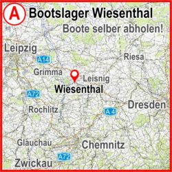 Übersichtskarte und Lage des Bootslager 04703 Wiesenthal nahe Leisnig an der Freiberger Mulde