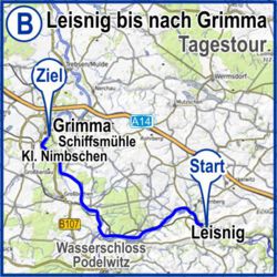 Übersichtskarte der Paddelstrecke B - Flussabschnitt von Leisnig nach Grimma - Tagestour Bootsmiete auf dem Mulde