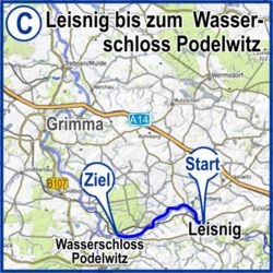 Übersichtskarte Strecke C Bootsvermietung Mulde-Fluss - Streckenkarte ab Leisnig Fischendorf bis zum Wasserschloss Podelwitz