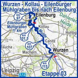 Wasserwanderkarte Etappe 3 Mulde ab Wurzen, Canitz, Kollau, Eilenburger Mühlgraben bis in die Stadt Eilenburg 440x440pix