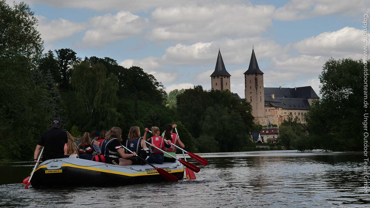 Schlauchbootvermietung für Schulklassen - Tourende in Rochlitz auf der Zwickauer Mulde (Strecke E)
