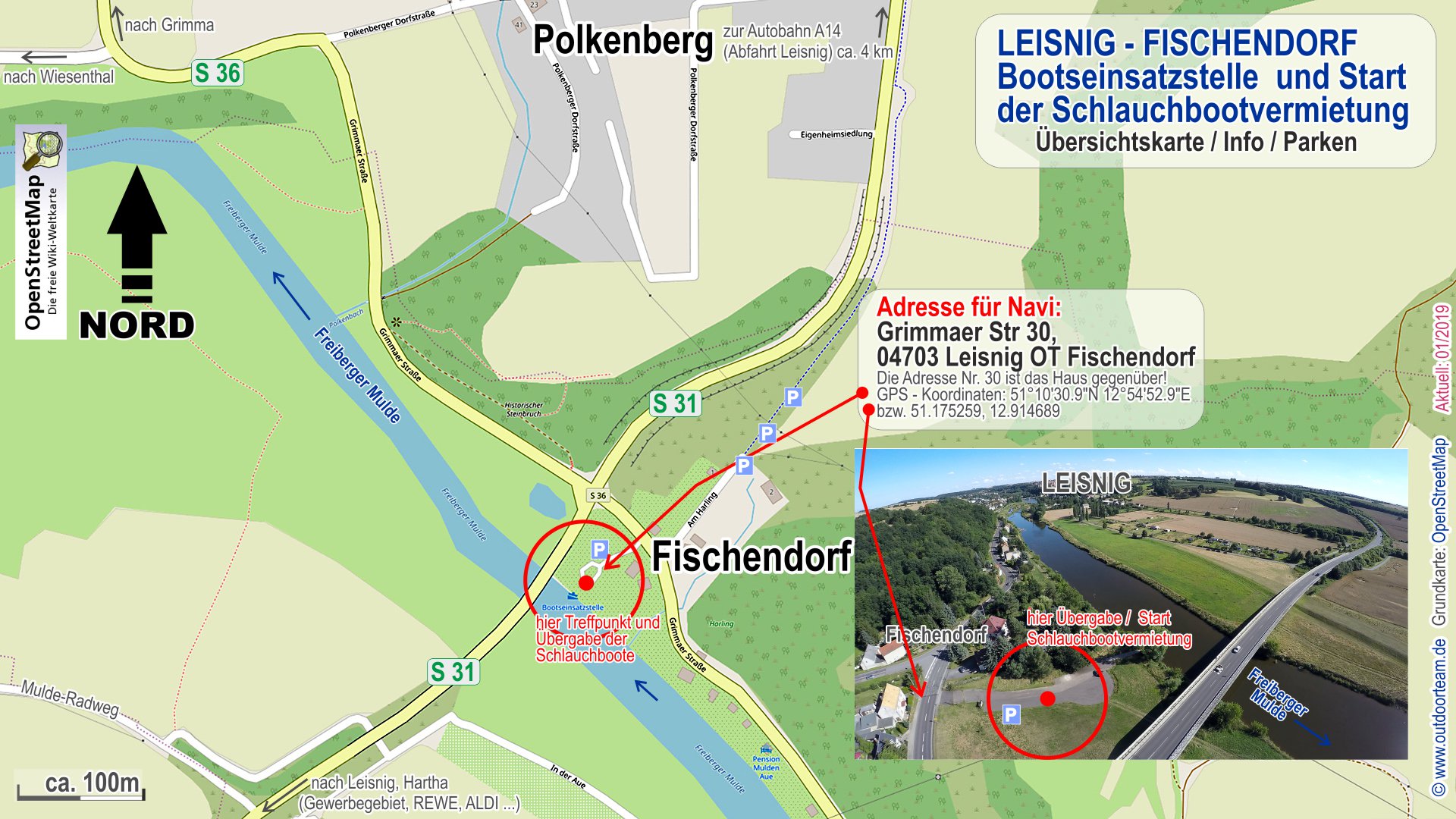 Detail- und Anreisekarte / Tourstart an der öffentliche Bootseinsatzstelle in 04703 Leisnig - Fischendorf