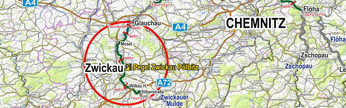 Wasserwander-Info Zwickauer Mulde Flussabschnitt Bereich Zwickau bis Glauchau - Tagestour - Möglichkeit mit über 26 Flusskilometer