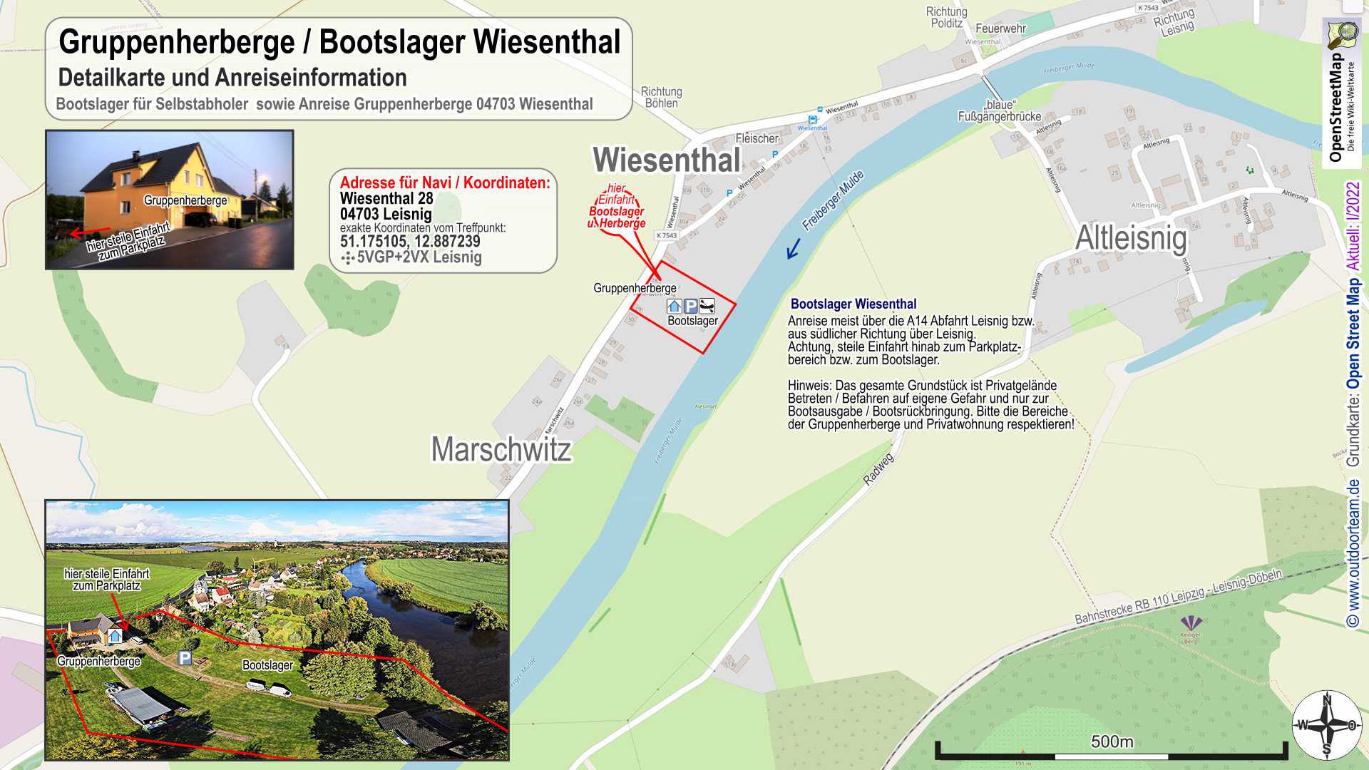 Detailkarte Bootslager und Gruppenherberge in 0403 Wiesenthal am Fluss Freiberger Mulde in Sachsen
