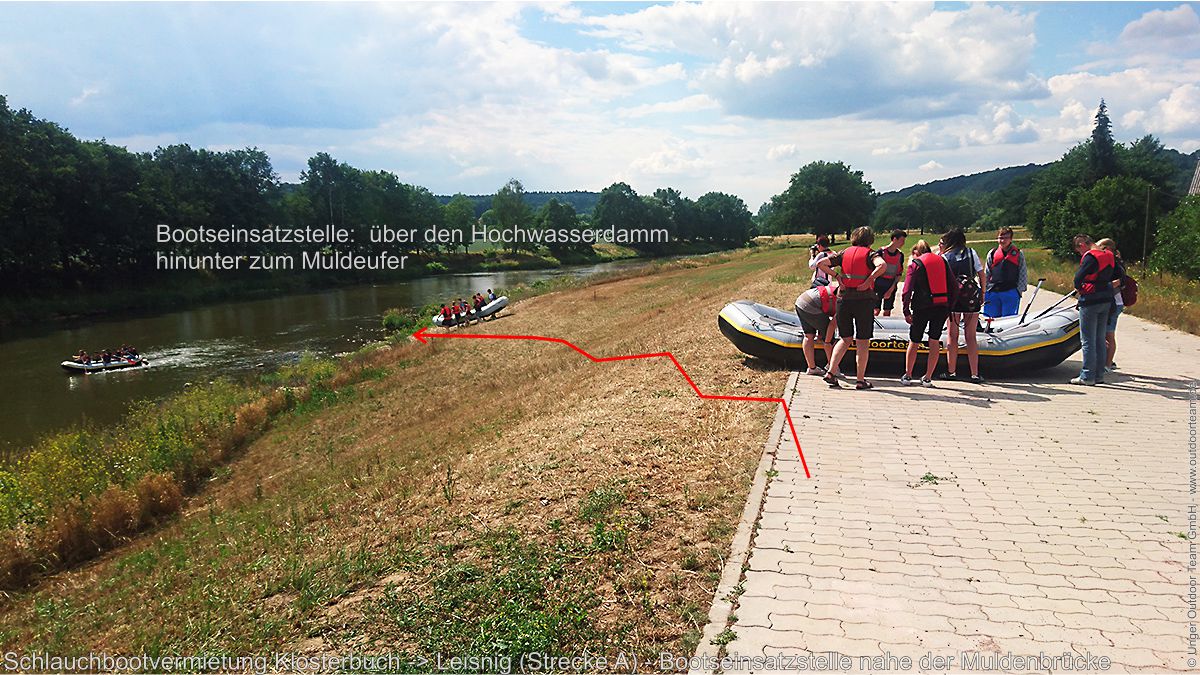 Bootseinsatzstelle in Klosterbuch (Strecke G) - über die Schräge des Hochwasserdamms trägt man die Boote zum Fluss Freiberger Mulde