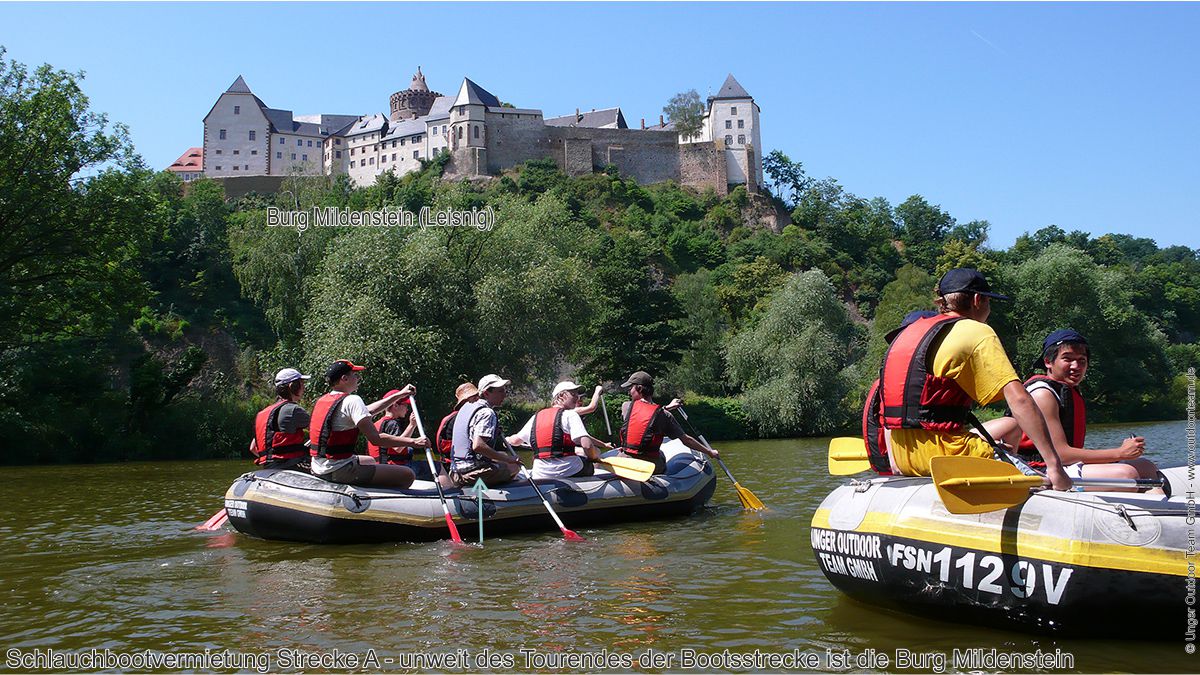 Unweit der Bootsaussatzstelle (1 km Fußweg) befindet sich die impossante Burg Mildenstein in Leisnig