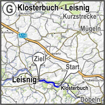 Übersichtskarte Strecke G Bootsvermietung Mulde-Fluss Streckenkarte von Klosterbuch bis nach Leisnig