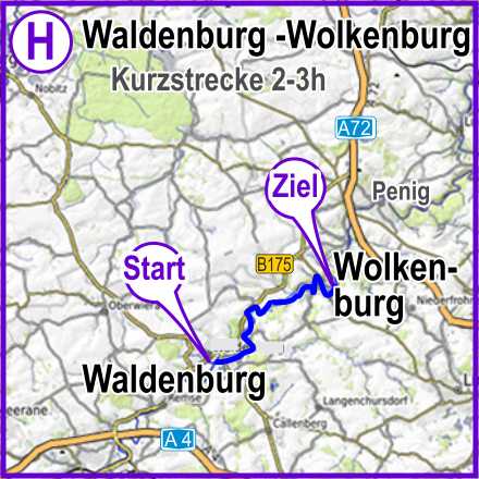 Übersichtskarte Strecke H Bootsvermietung Mulde-Fluss Streckenkarte von Waldenburg bis Wolkenburg