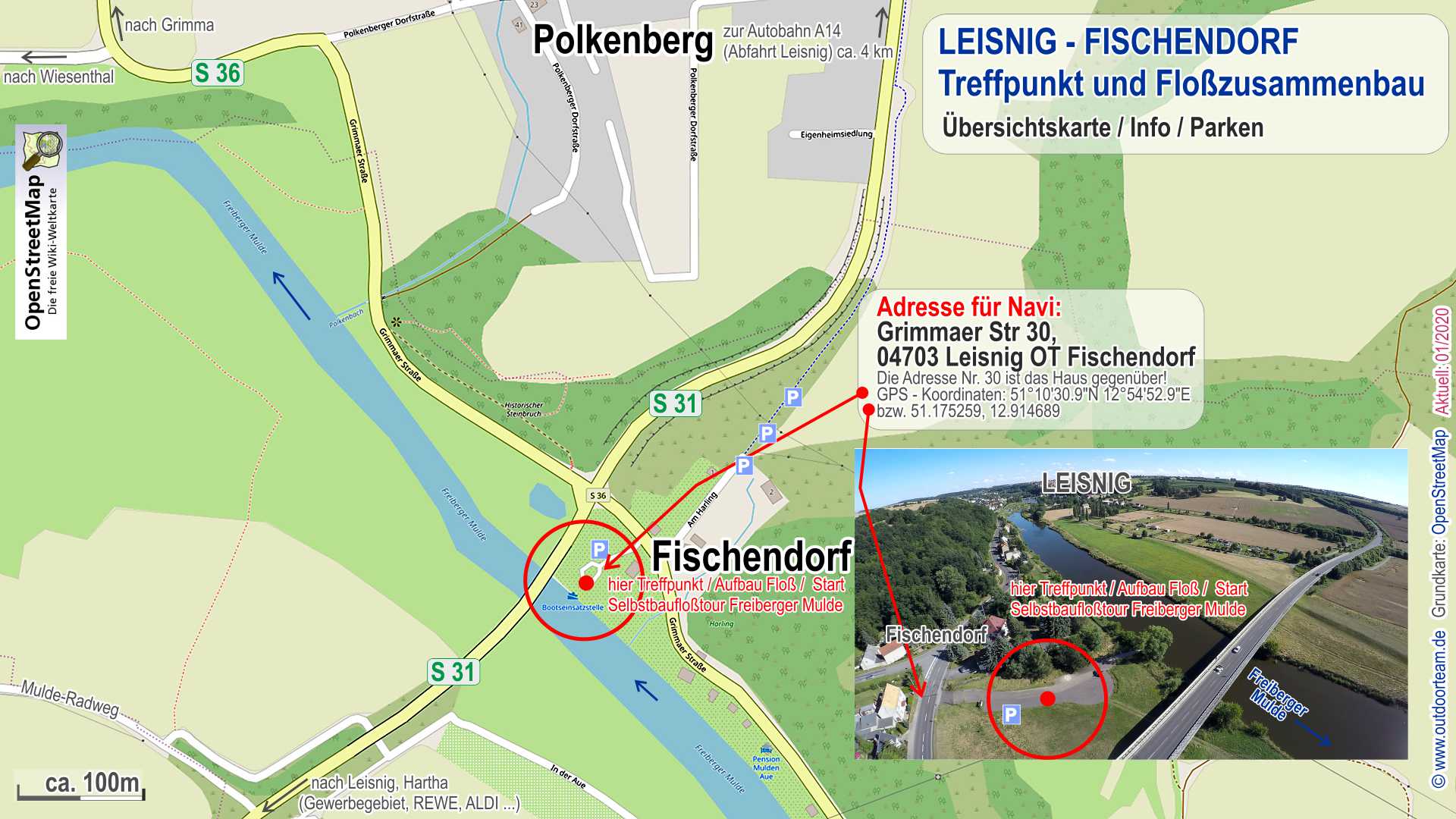 Tourstart und Treff Bootseinsatzstelle in 04703 Leisnig Fischendorf - Detailkarte bzw. genauer Ortsplan mit Navi-Adresse und Koordinaten