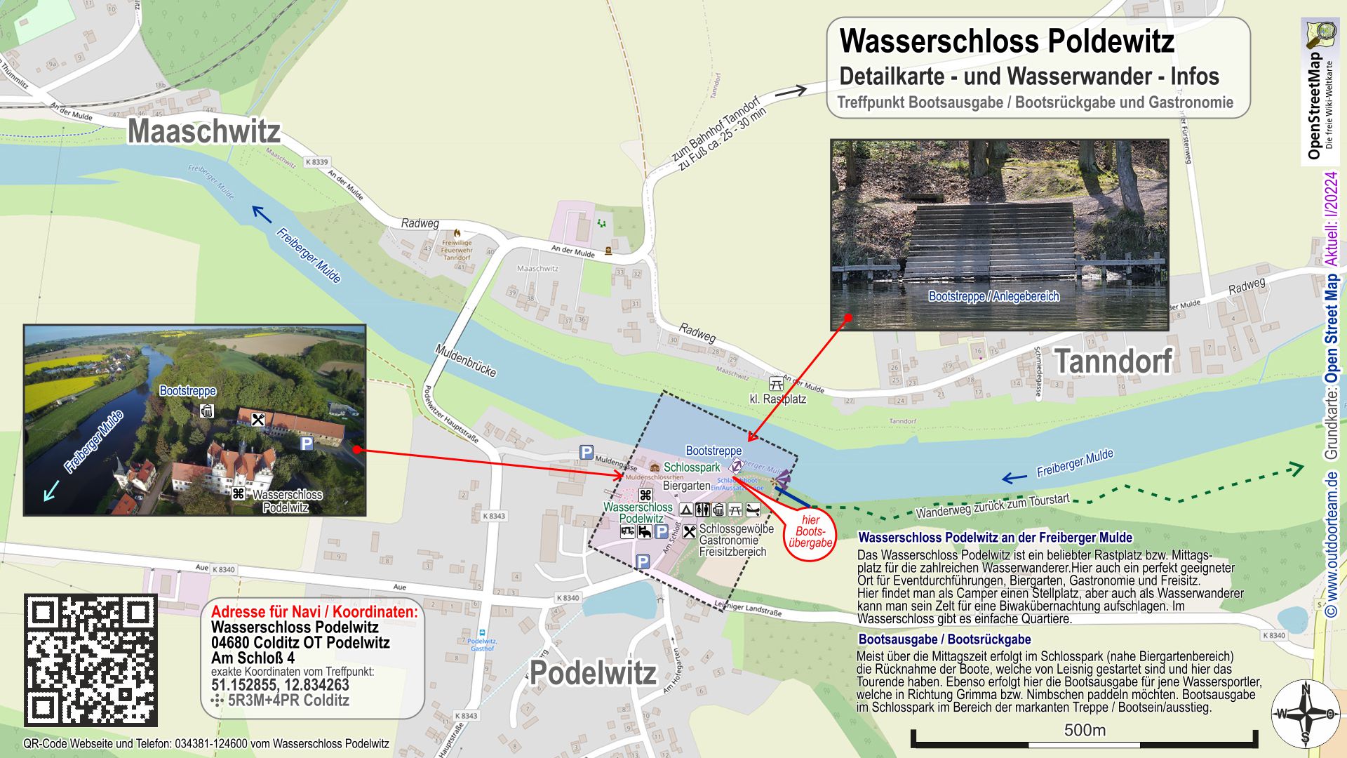 Karte Wasserschloss Podelwitz - Tourende 2 bei der verlängerten Strecke Schlauchboot-Grilltour