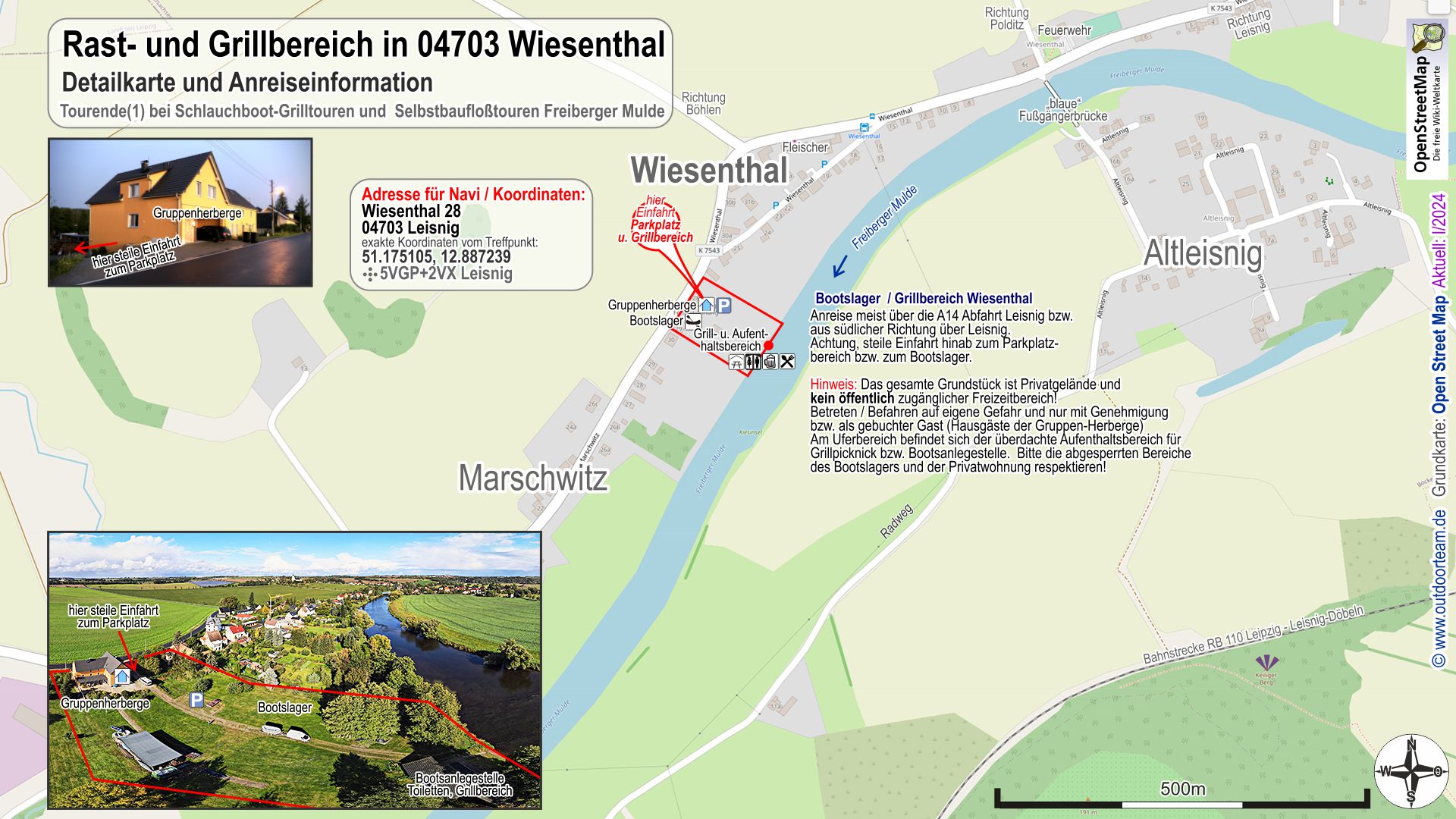 Detailkarte Anlegebereich Grillpicknick sowie auch Tourende 1 - Schlauchboot-Grilltour auf der Freiberger Mulde